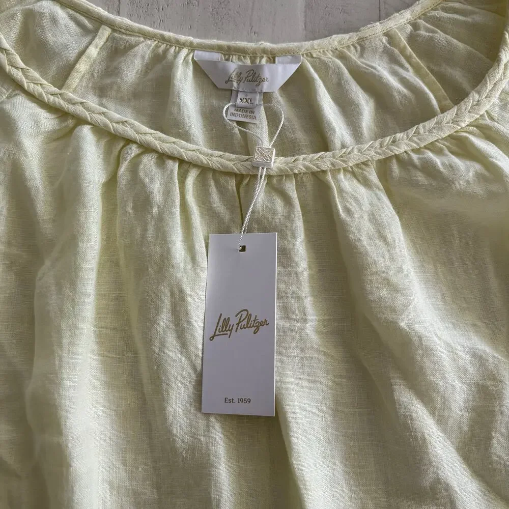 Lilly Pulitzer Calais 100% Linen Short Sleeve Top Brand New Size XXL